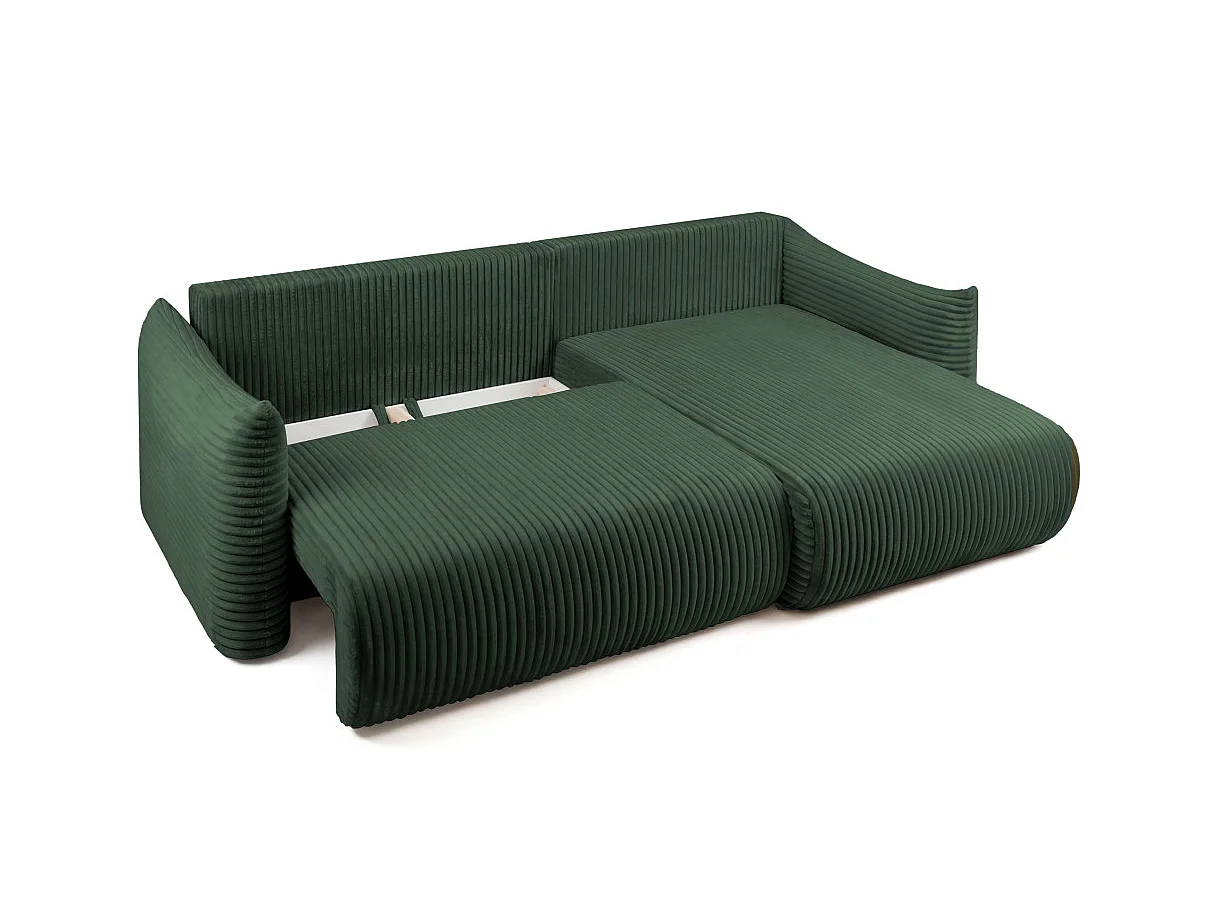 Canapé d'angle convertible 4 places réversible en velours côtelé vert LYSIA