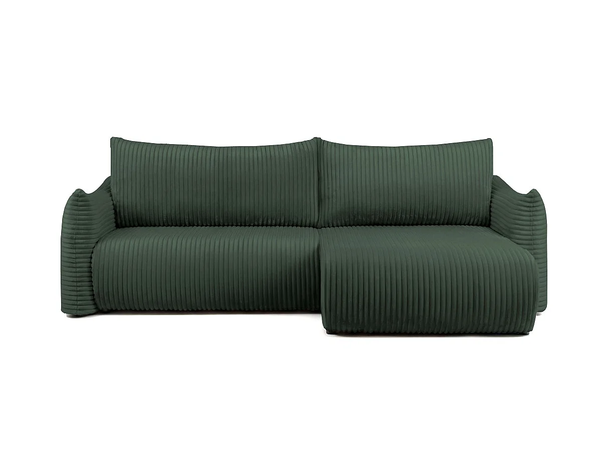 Canapé d'angle convertible 4 places réversible en velours côtelé vert LYSIA