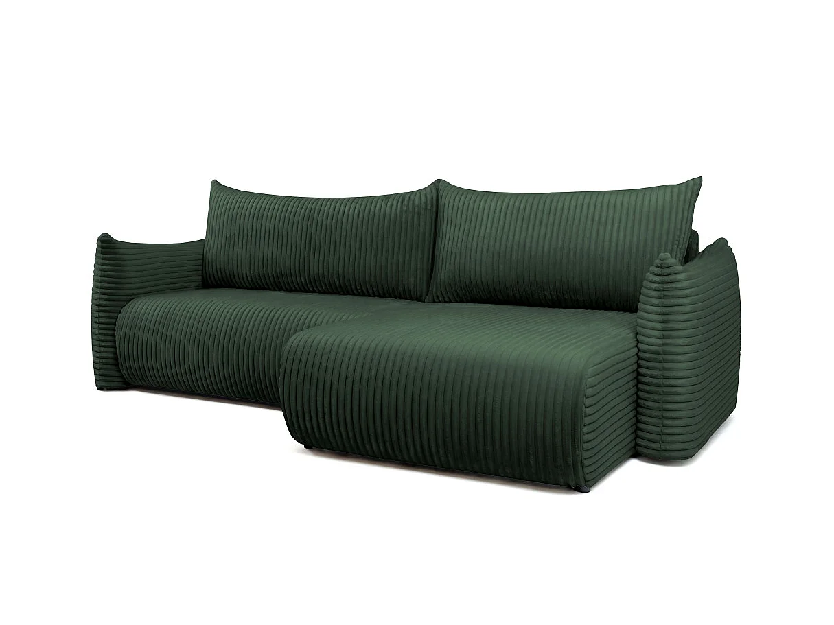 Canapé d'angle convertible 4 places réversible en velours côtelé vert LYSIA
