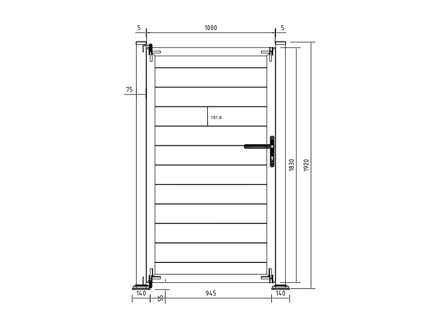 Portillon battant plein en bois composite  - L100 x H183 cm - gris anthracite - SENZIO