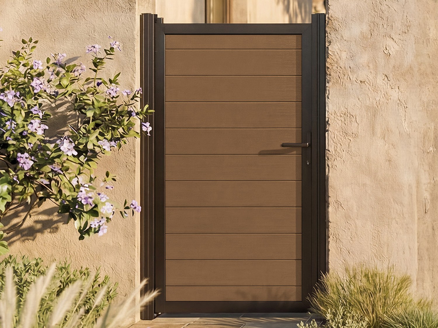 Gartentor aus WPC - B100 x H183 cm - Dunkle Naturholzoptik - SENZIO