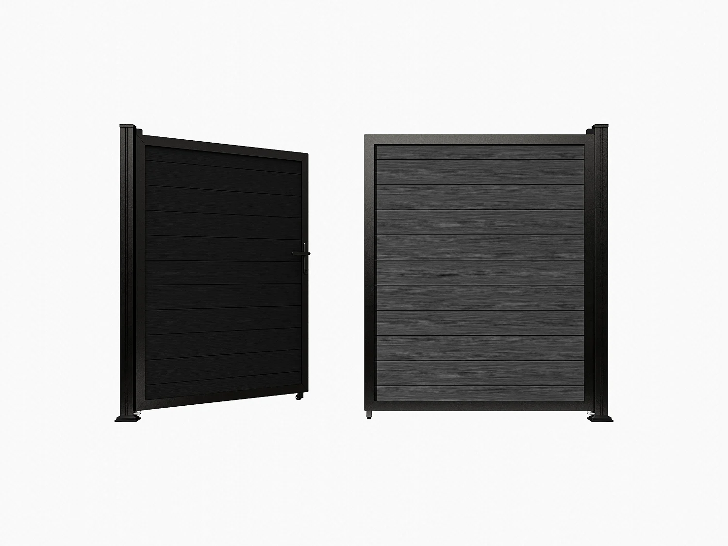 Portail battant plein en bois composite  - L1305 x H183 cm - gris anthracite - SENZIO