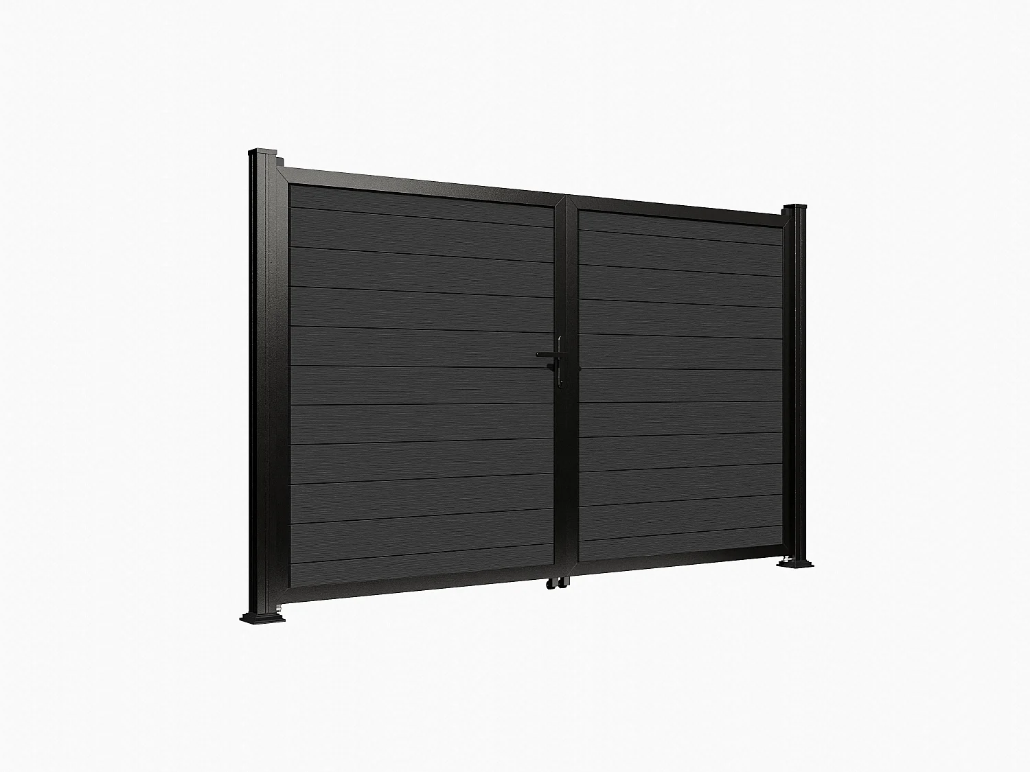 Portail battant plein en bois composite  - L1305 x H183 cm - gris anthracite - SENZIO