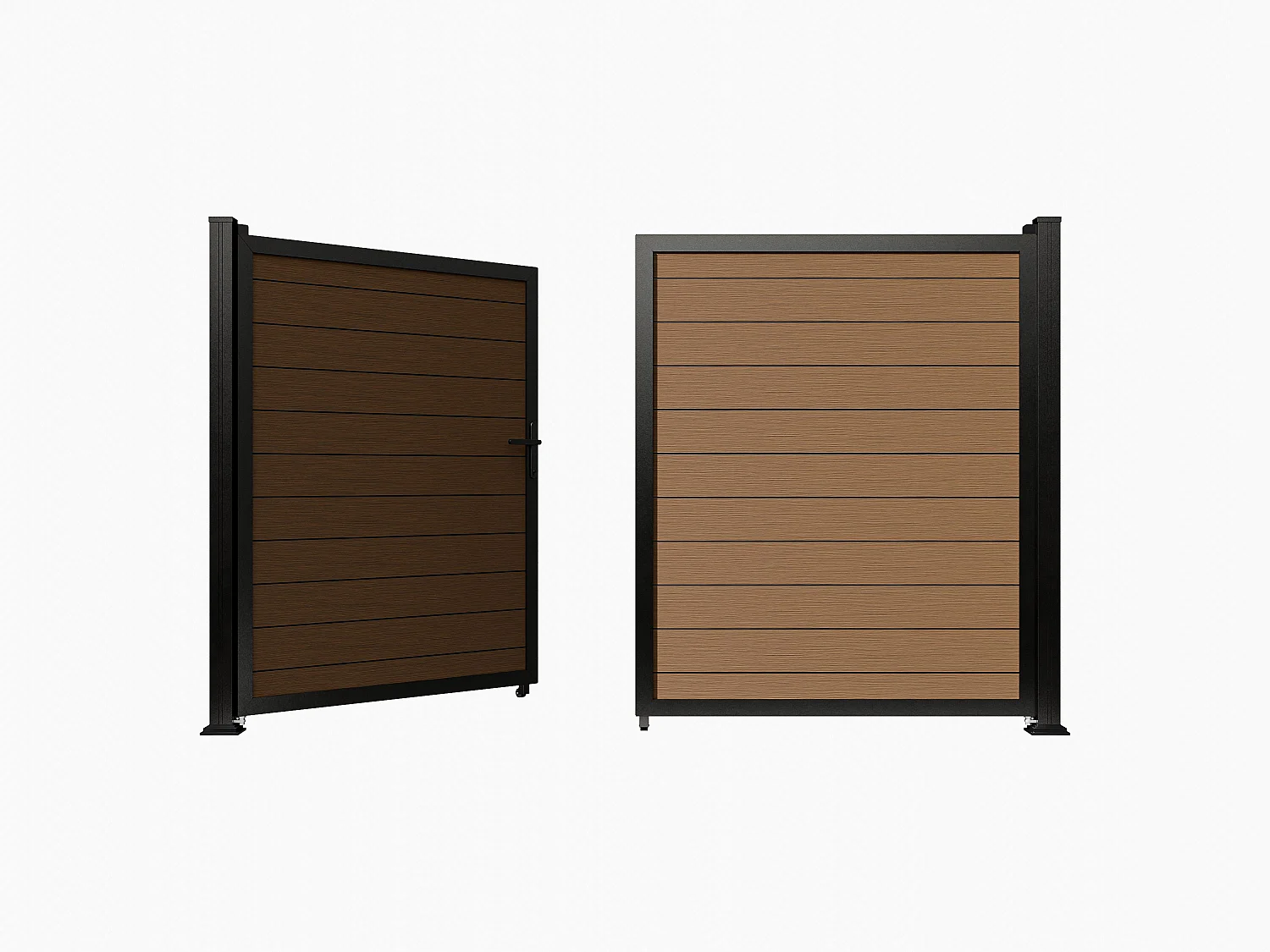 Portail battant plein en bois composite  - L1305 x H183 cm - naturel foncé - SENZIO