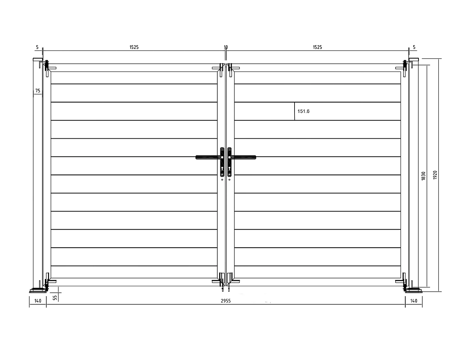 Portail battant plein en bois composite  - L1305 x H183 cm - naturel foncé - SENZIO