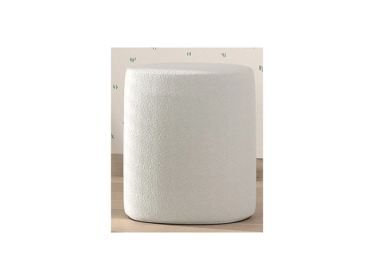 Pack - Lit Adulte & 2 Poufs Bouclés "Moon" 140x200cm Blanc