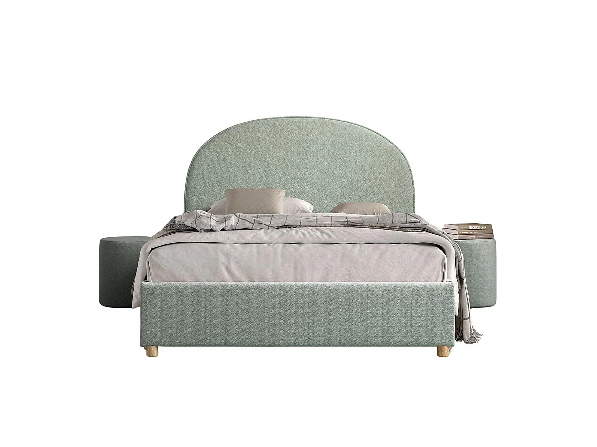 Pack - Lit Coffre Adulte & 2 Poufs "Moon" 140x200cm Vert
