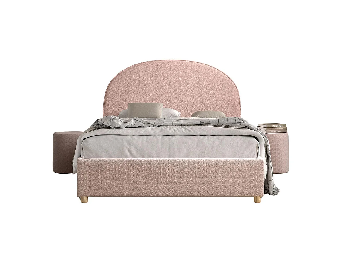 Pack - Lit Coffre Adulte & 2 Poufs "Moon" 140x200cm Rose