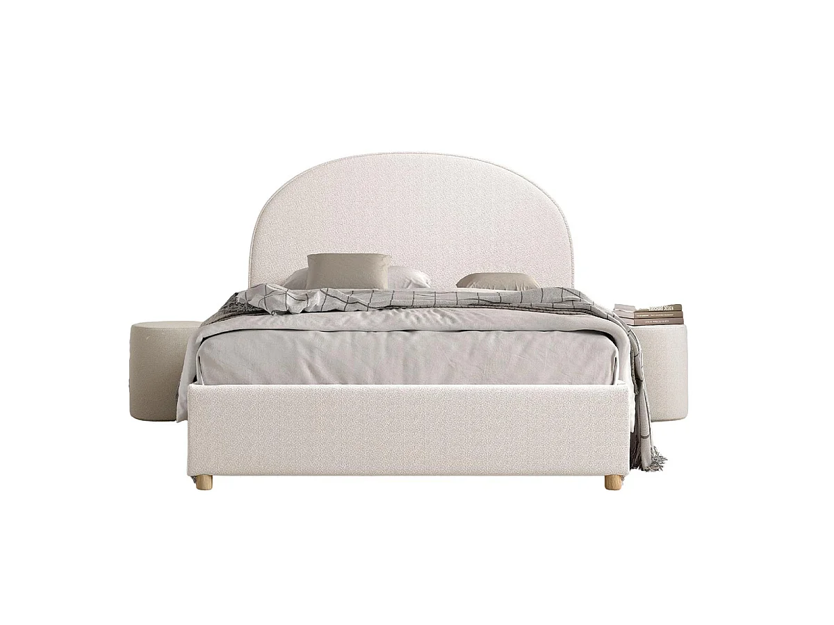Pack - Lit Coffre Adulte & 2 Poufs "Moon" 140x200cm Blanc
