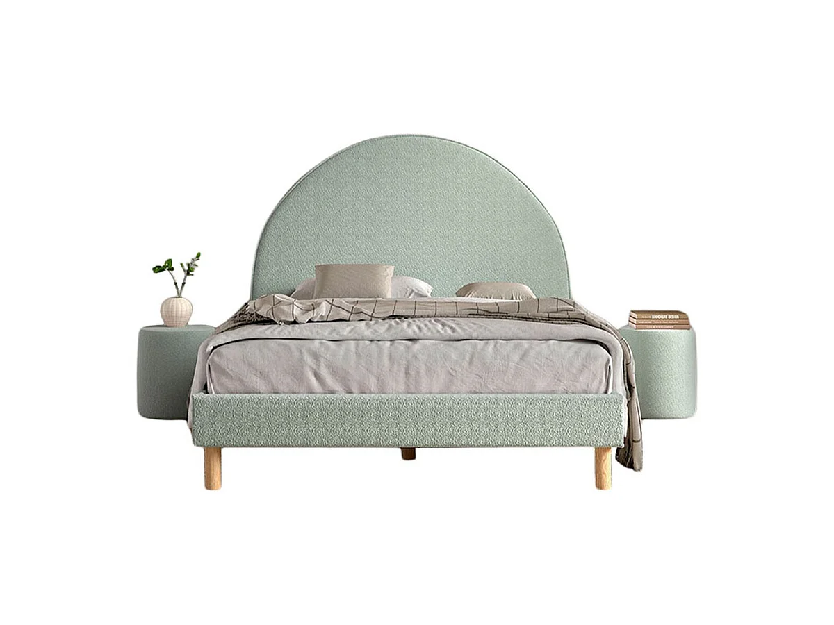 Pack - Lit Adulte & 2 Poufs Bouclés "Moon" 140x200cm Vert