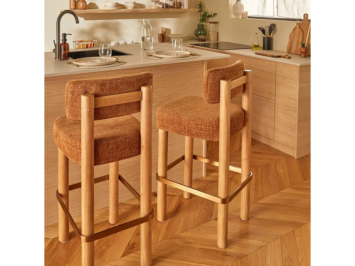 Tabouret de Bar Design "Noali" 104cm Ambre & Naturel