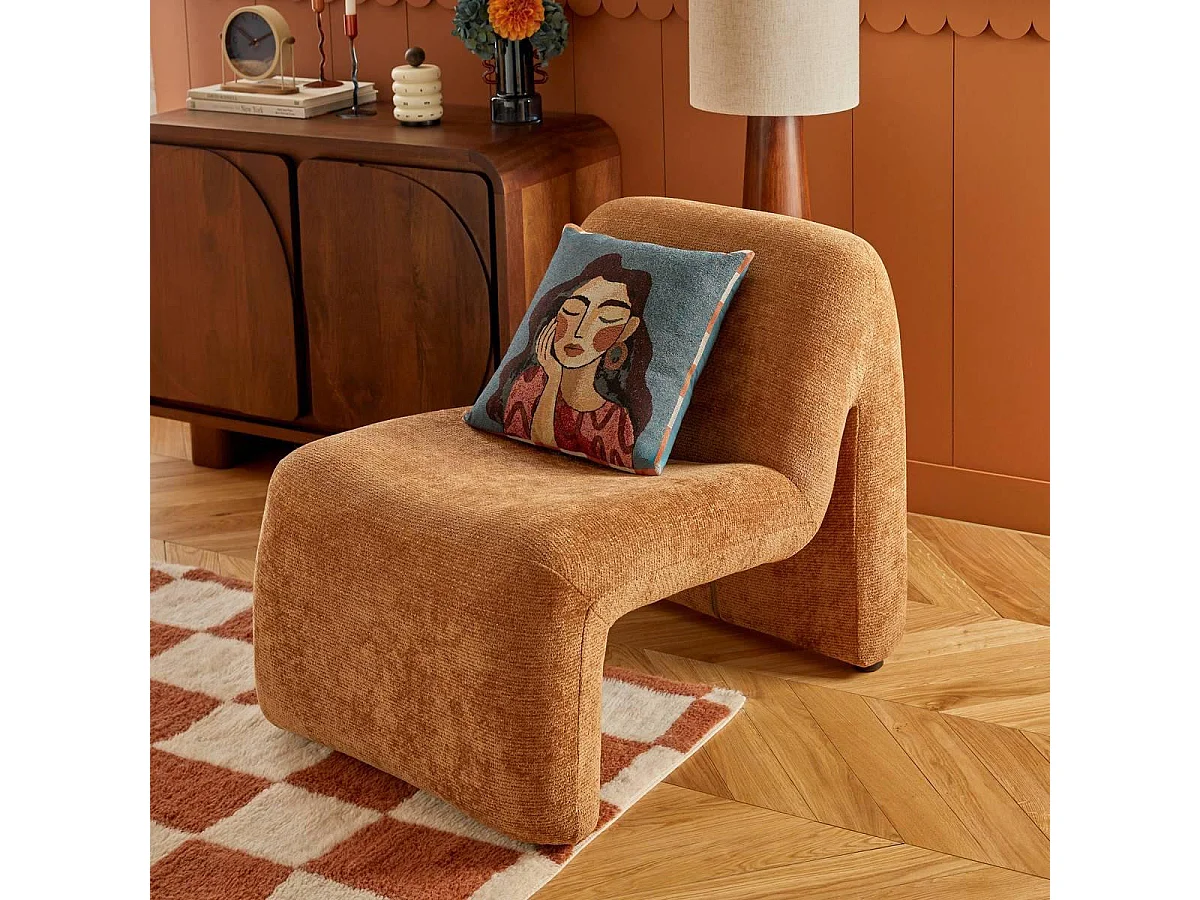 Fauteuil Design Chenille "Astor" 84cm Ambre