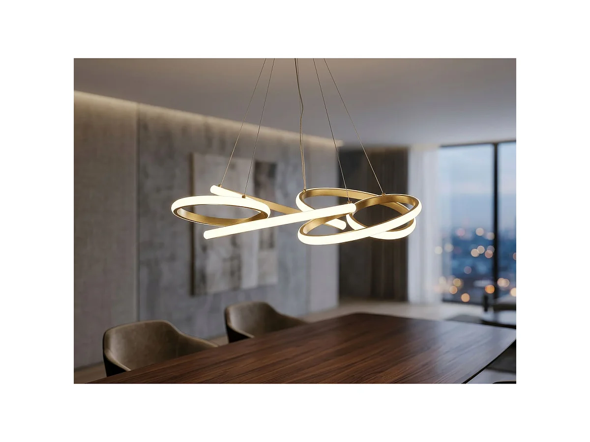 Glovy Gold LED-kroonluchter - Moderne satijngouden hanglamp met 3 kleurtemperaturen - Ø 55x120 cm
