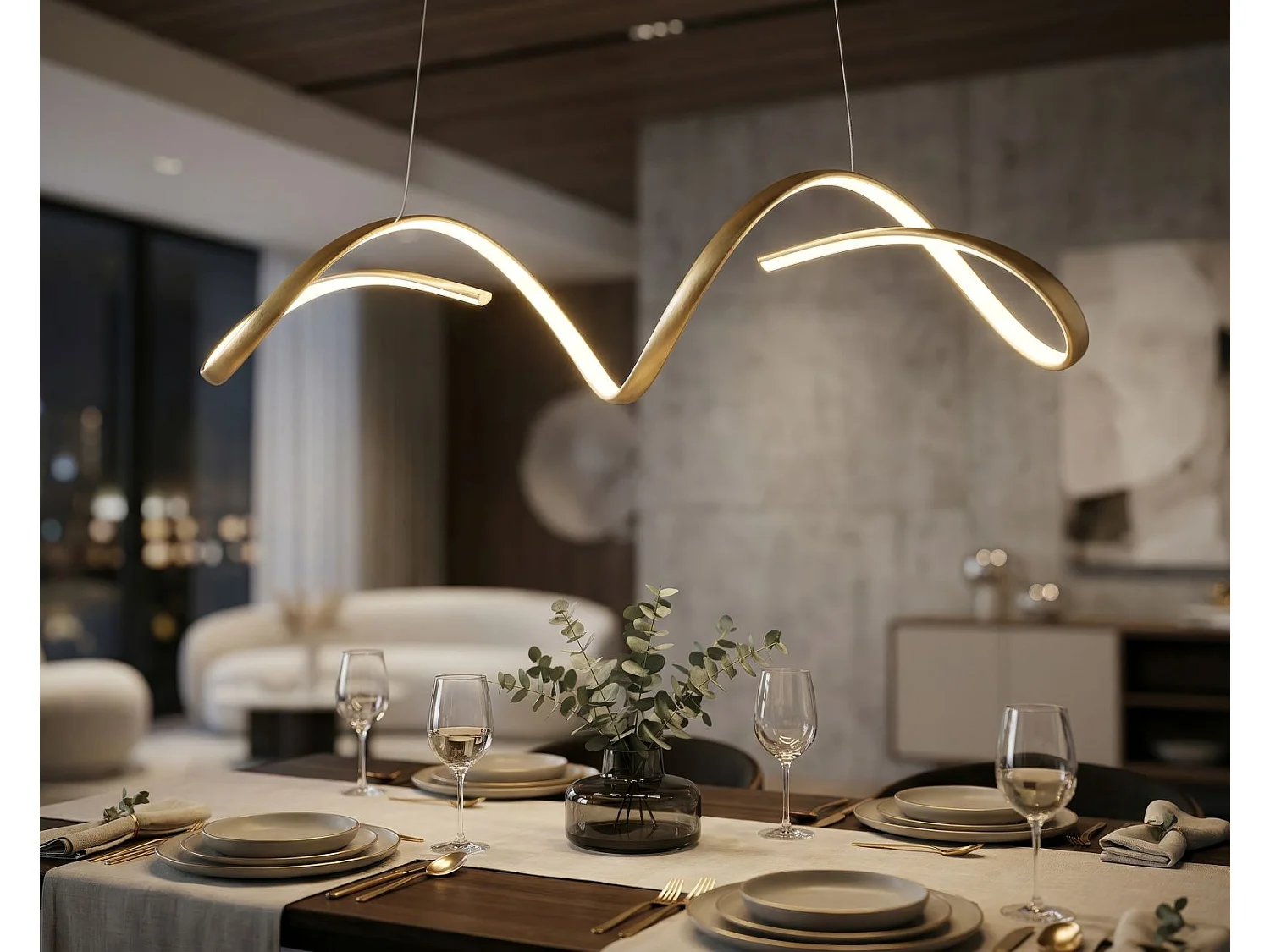 Uter Gold LED-kroonluchter - Moderne, golvende hanglamp met 3 kleurtemperaturen - 80x20x120 cm