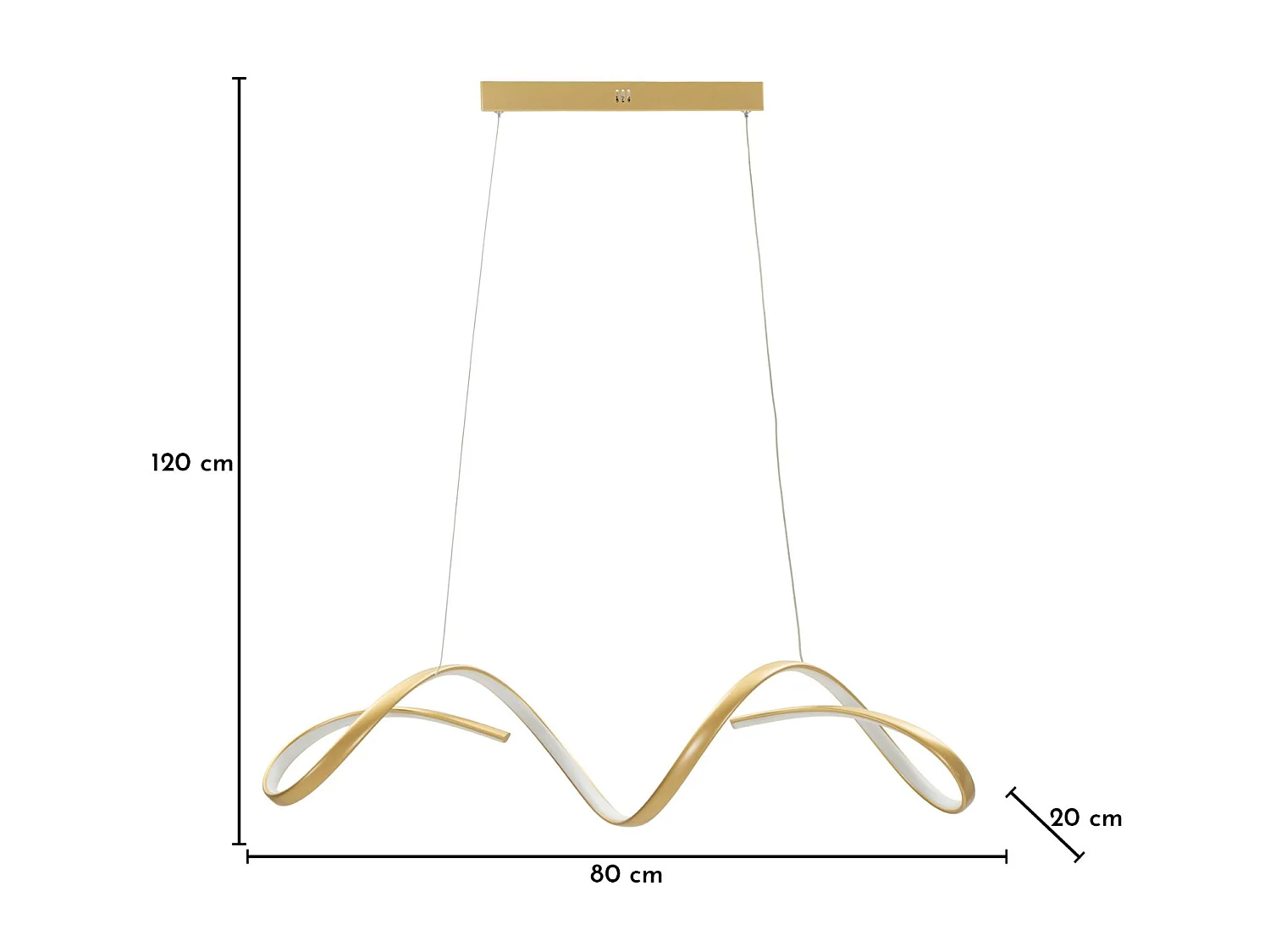 Uter Gold LED-kroonluchter - Moderne, golvende hanglamp met 3 kleurtemperaturen - 80x20x120 cm
