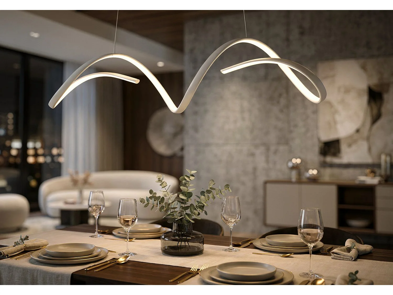 Uter White LED-kroonluchter - Moderne lineaire hanglamp met 3 kleurtemperaturen - 80x20x120 cm