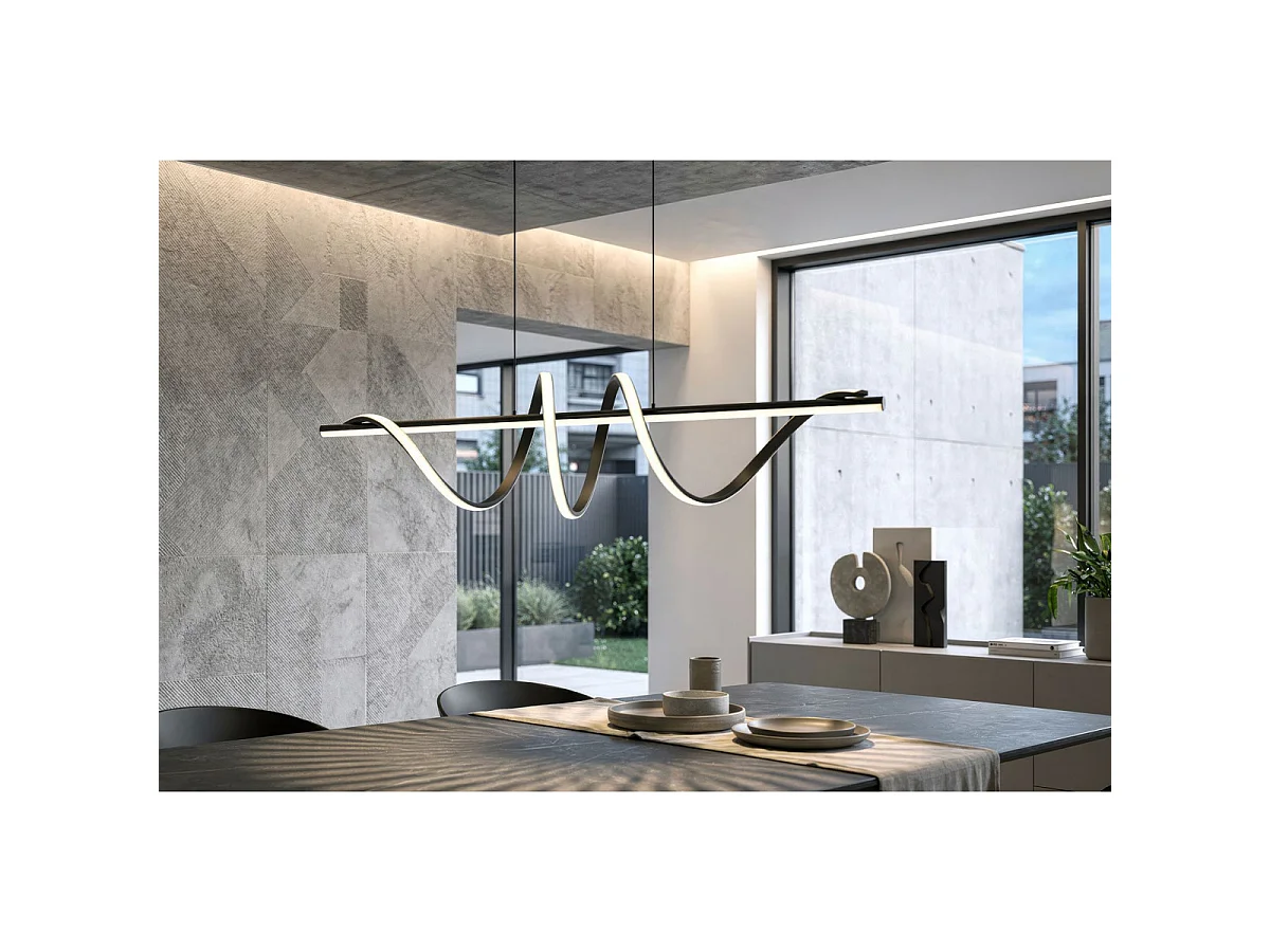 Luminária pendente LED espiral ajustável 65W, 3000K/4000K/6000K, alumínio, ferro e PVC preto/branco, dimerizável, 101x25x30 cm