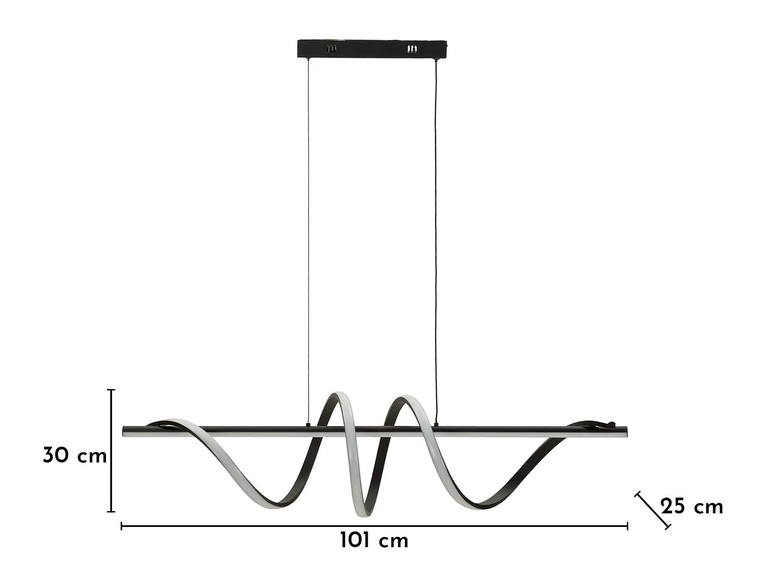 Luminária pendente LED espiral ajustável 65W, 3000K/4000K/6000K, alumínio, ferro e PVC preto/branco, dimerizável, 101x25x30 cm