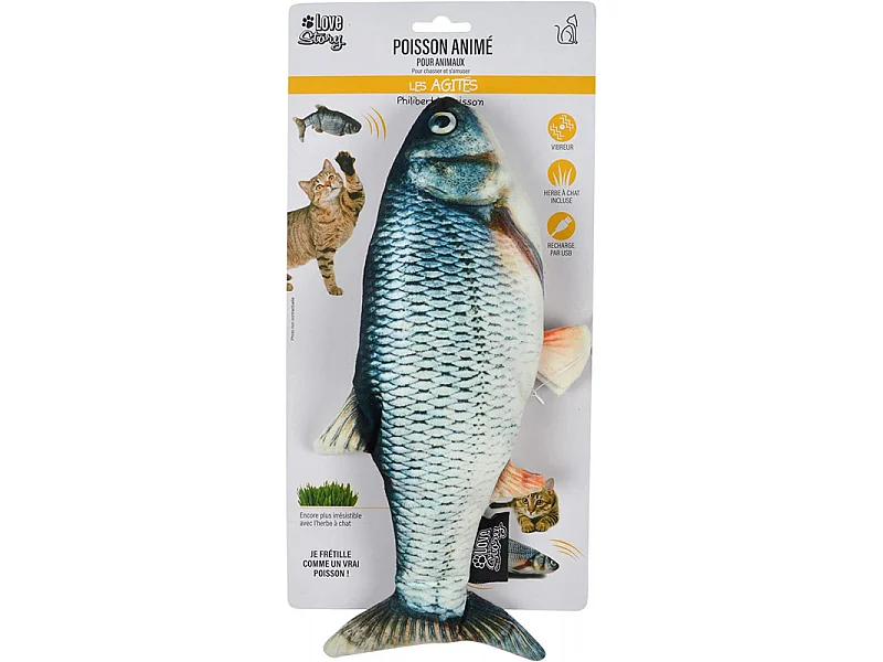 Jouet Peluche pour Chat "Poisson Vibrant" 28cm Gris