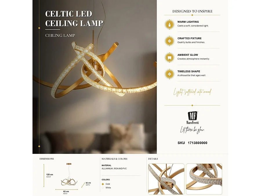 Suspension LED "Celtic" 120cm Or