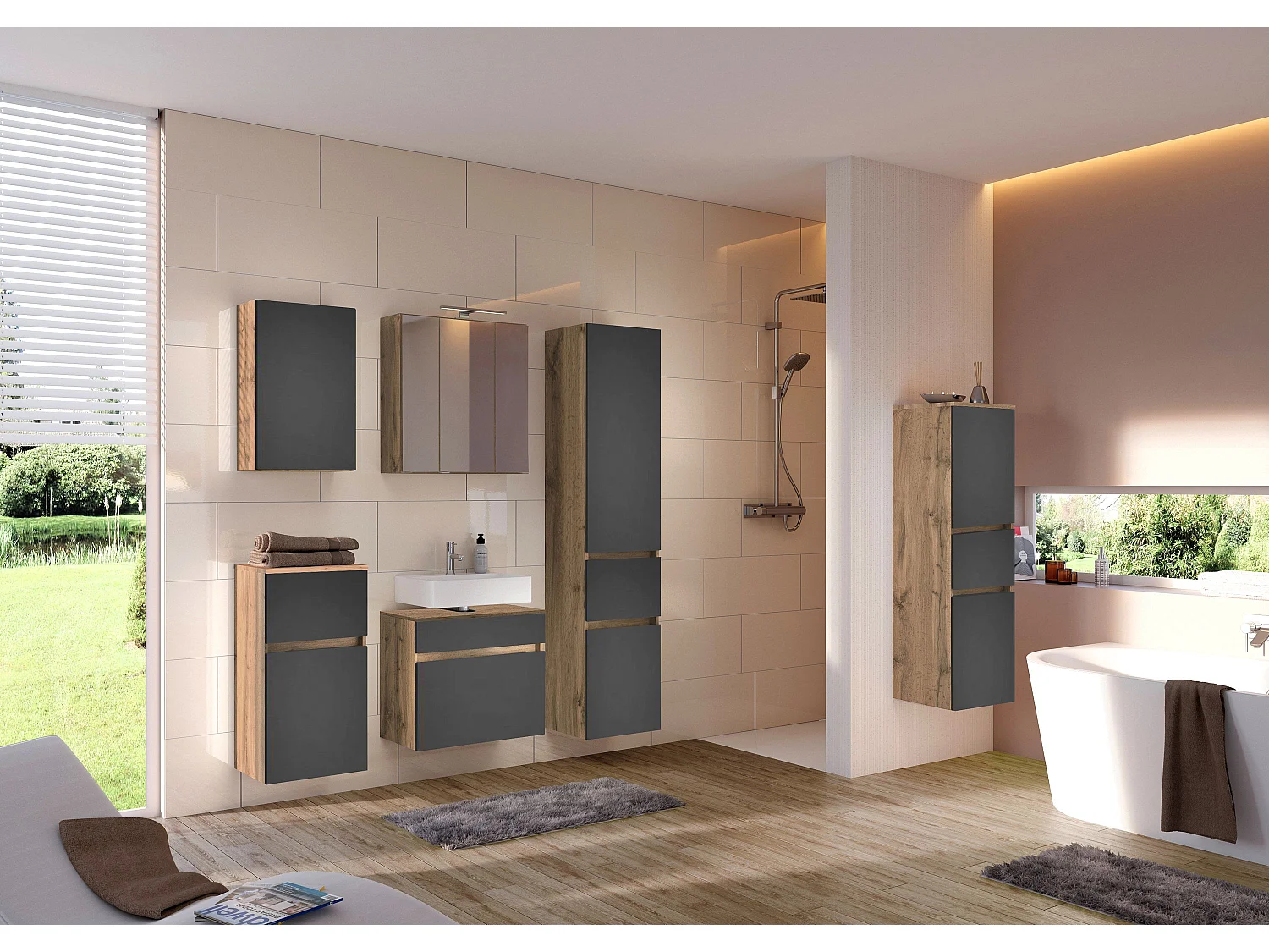 Armoire murale Held Möbel 40 Lucca gris mat chêne Wotan 40x64x20 cm