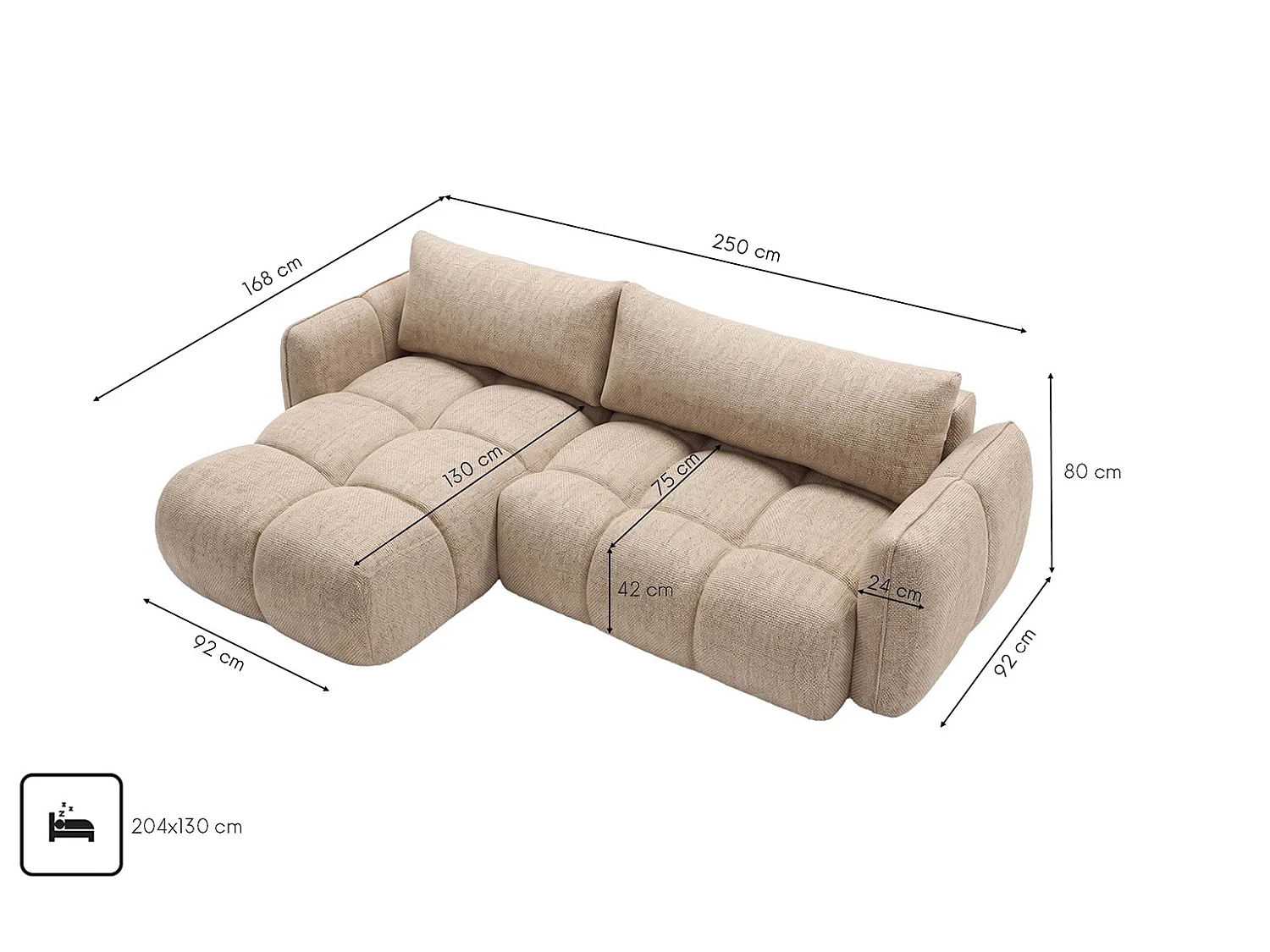Canapé d’angle en L avec fonction couchage, Nexi, beige clair, gauche, BELVEDER L