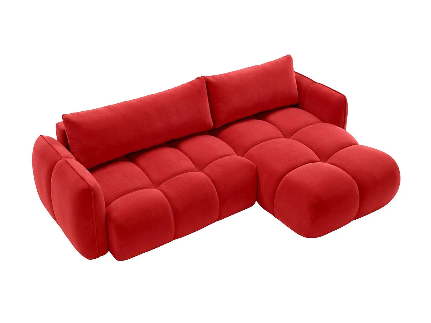 Divano angolare a L con funzione letto, tessuto velluto Bluvel, rosso vino, destra, BELVEDER L