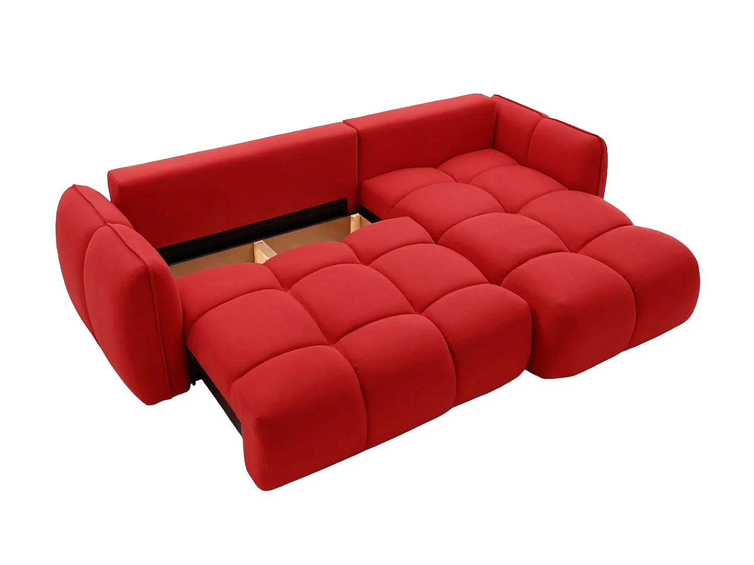 Divano angolare a L con funzione letto, tessuto velluto Bluvel, rosso vino, destra, BELVEDER L