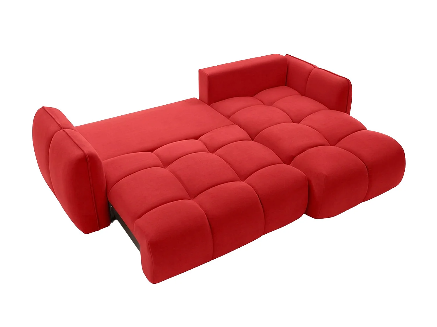 Divano angolare a L con funzione letto, tessuto velluto Bluvel, rosso vino, destra, BELVEDER L