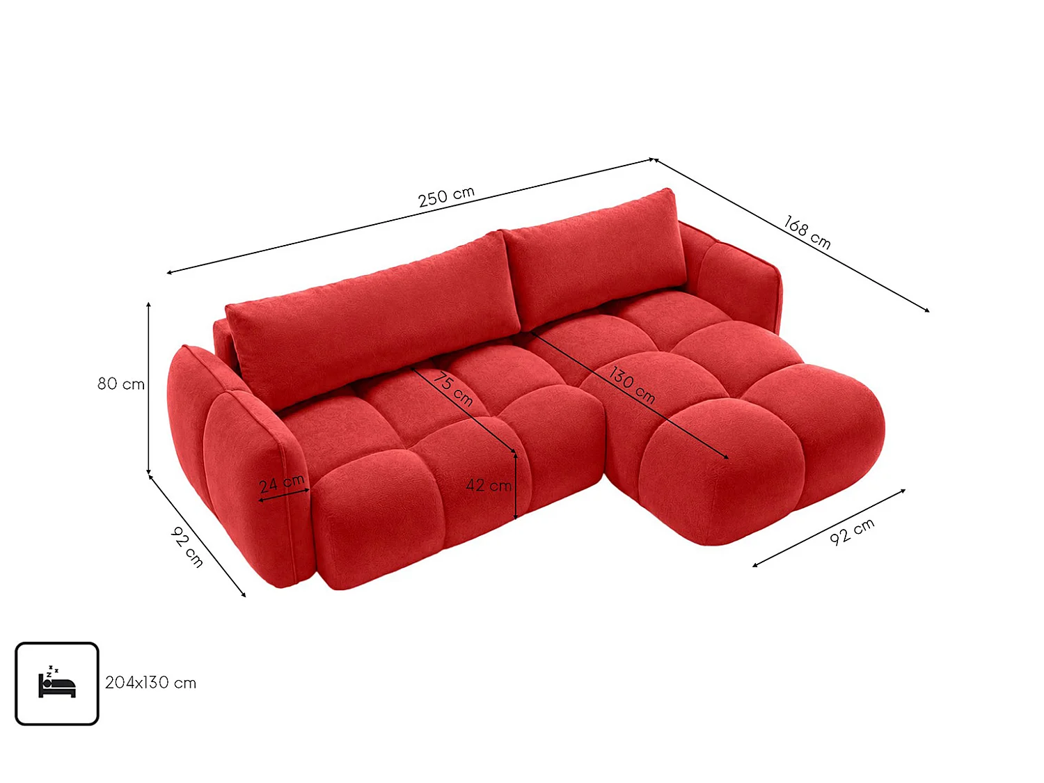 Divano angolare a L con funzione letto, tessuto velluto Bluvel, rosso vino, destra, BELVEDER L