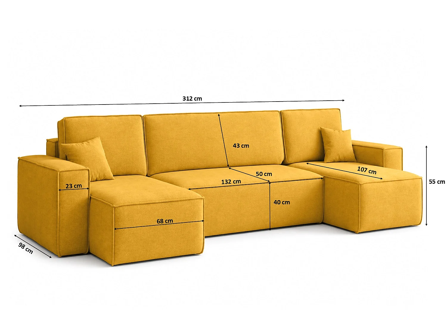 Canapé d’angle en U avec fonction couchage et coffre de rangement, tissu velours Bluvel, doré, BEST U