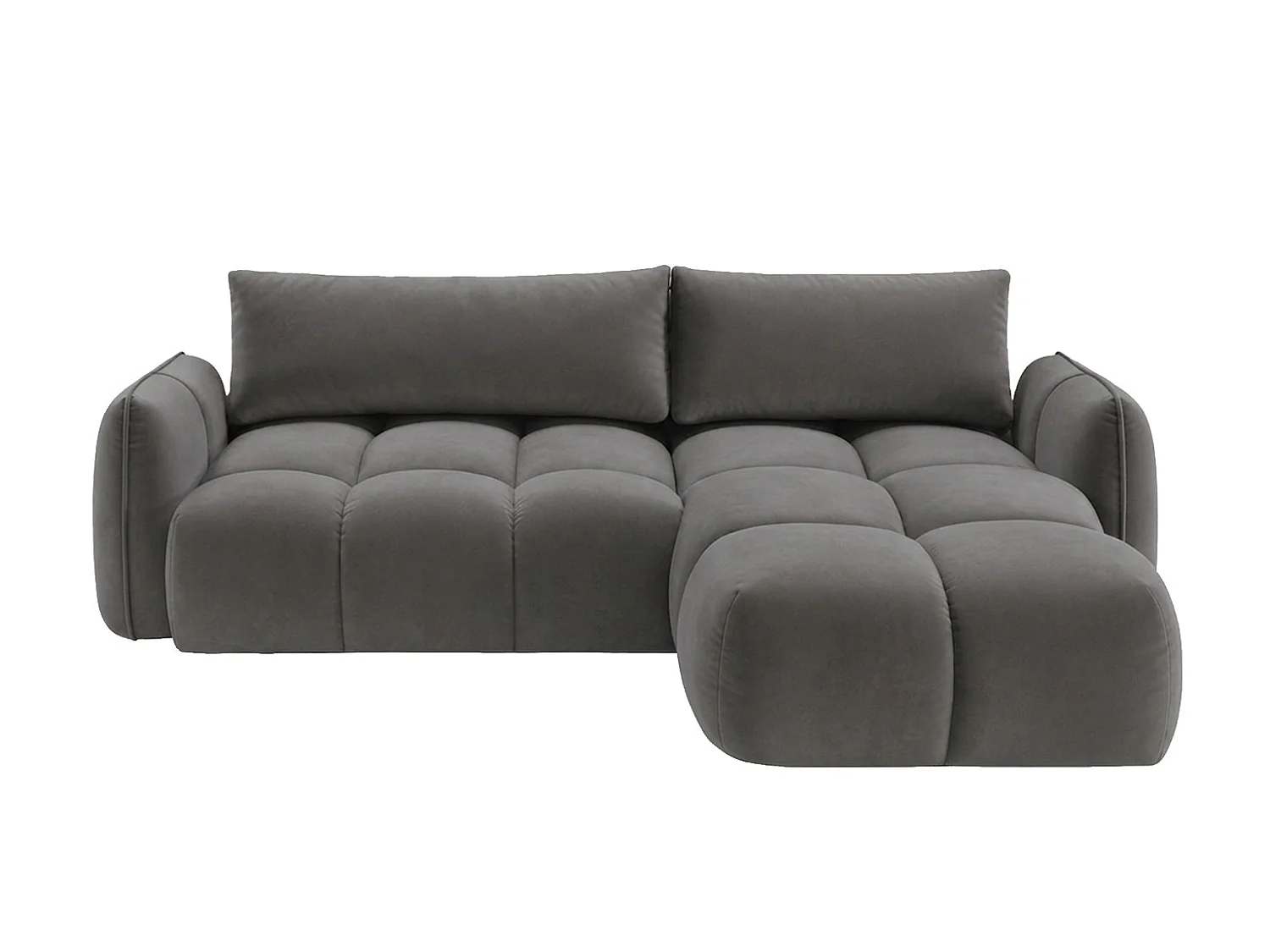 Canapé d’angle en L avec fonction couchage, tissu velours Bluvel, gris cendré, droite, BELVEDER L
