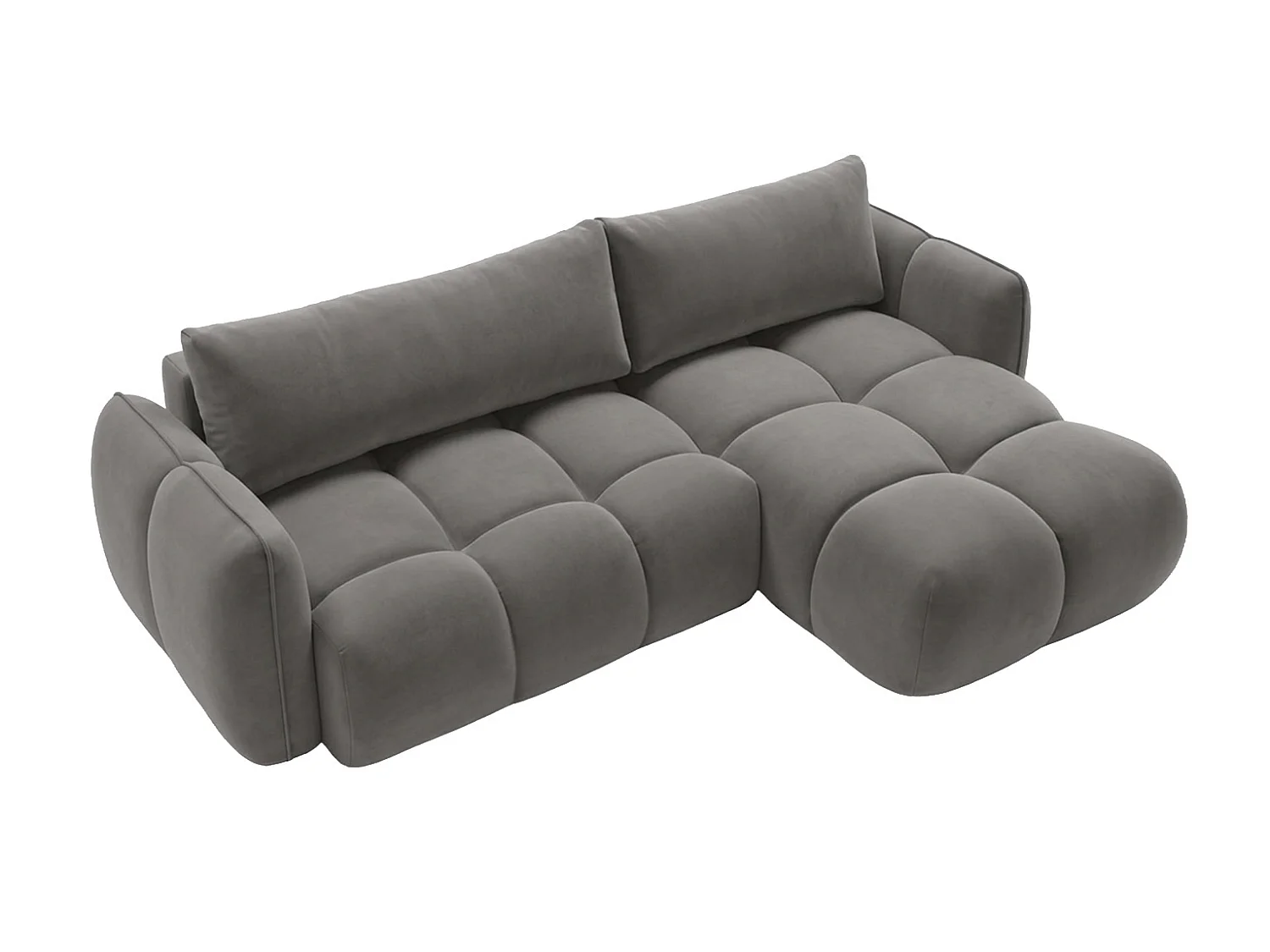 Canapé d’angle en L avec fonction couchage, tissu velours Bluvel, gris cendré, droite, BELVEDER L