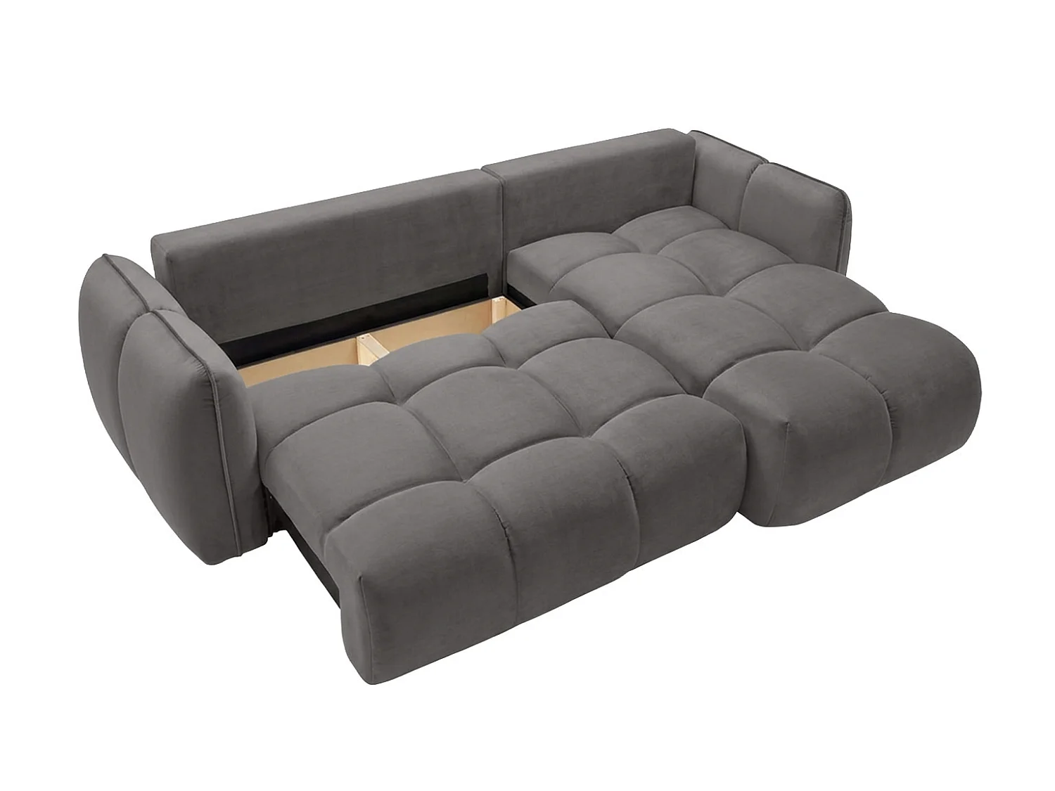 Canapé d’angle en L avec fonction couchage, tissu velours Bluvel, gris cendré, droite, BELVEDER L