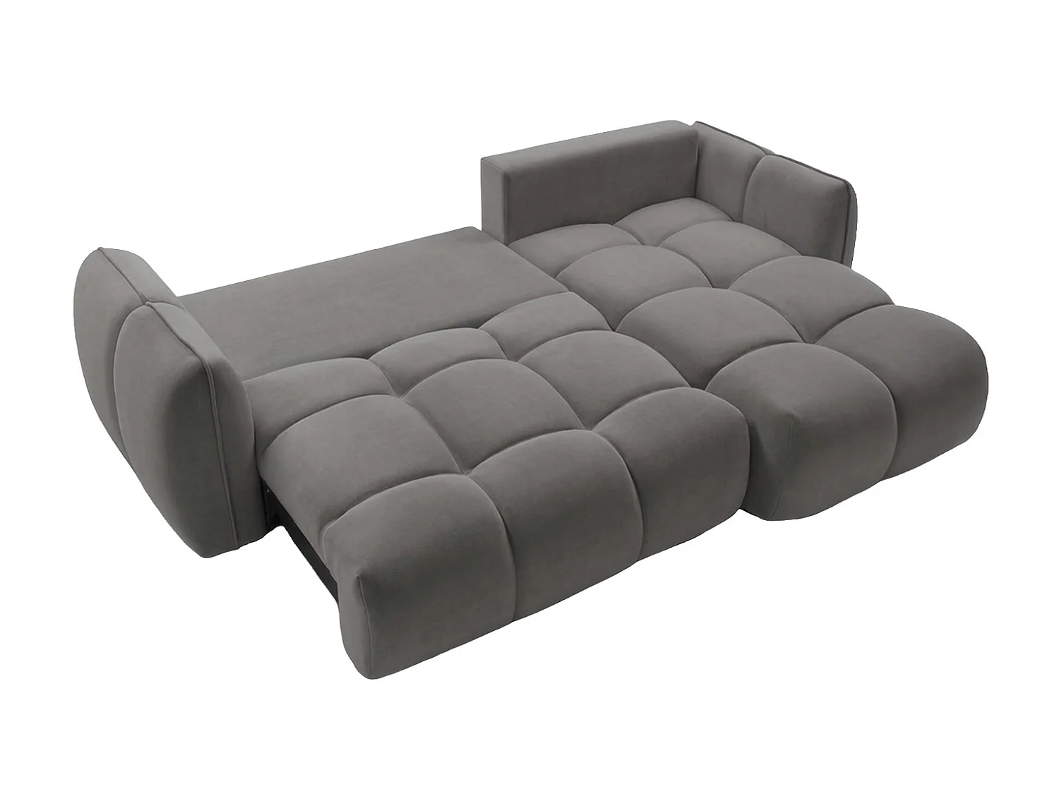 Canapé d’angle en L avec fonction couchage, tissu velours Bluvel, gris cendré, droite, BELVEDER L