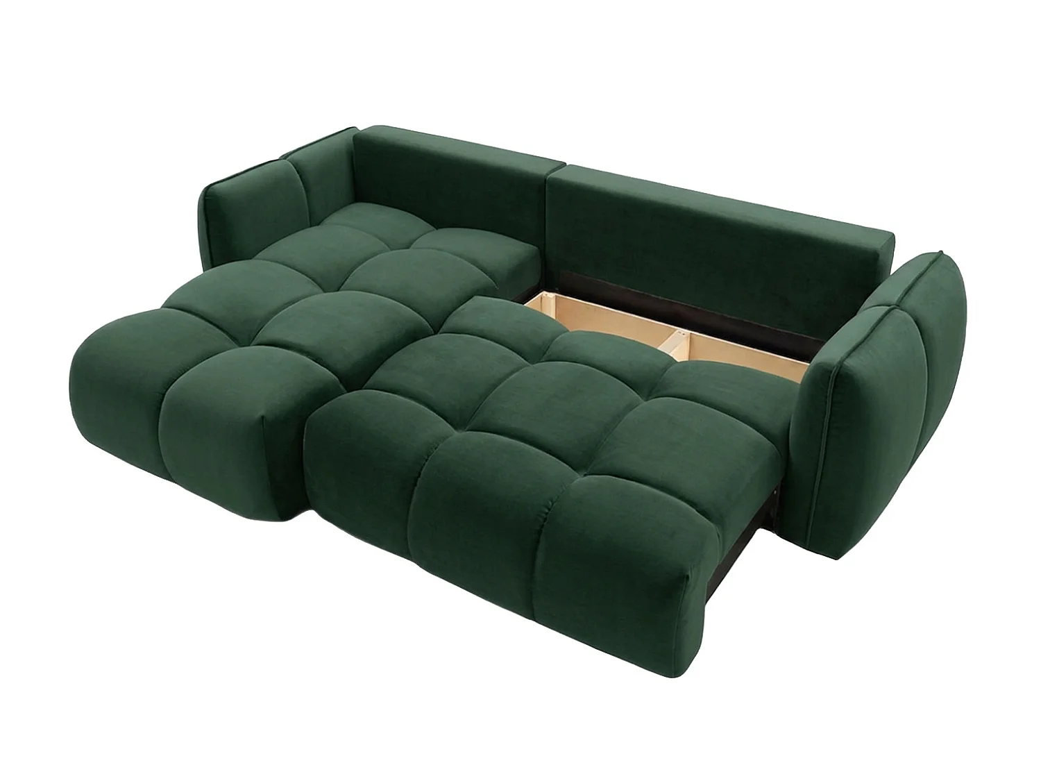 Divano angolare a L con funzione letto, tessuto velluto Bluvel, verde, sinistra, BELVEDER L
