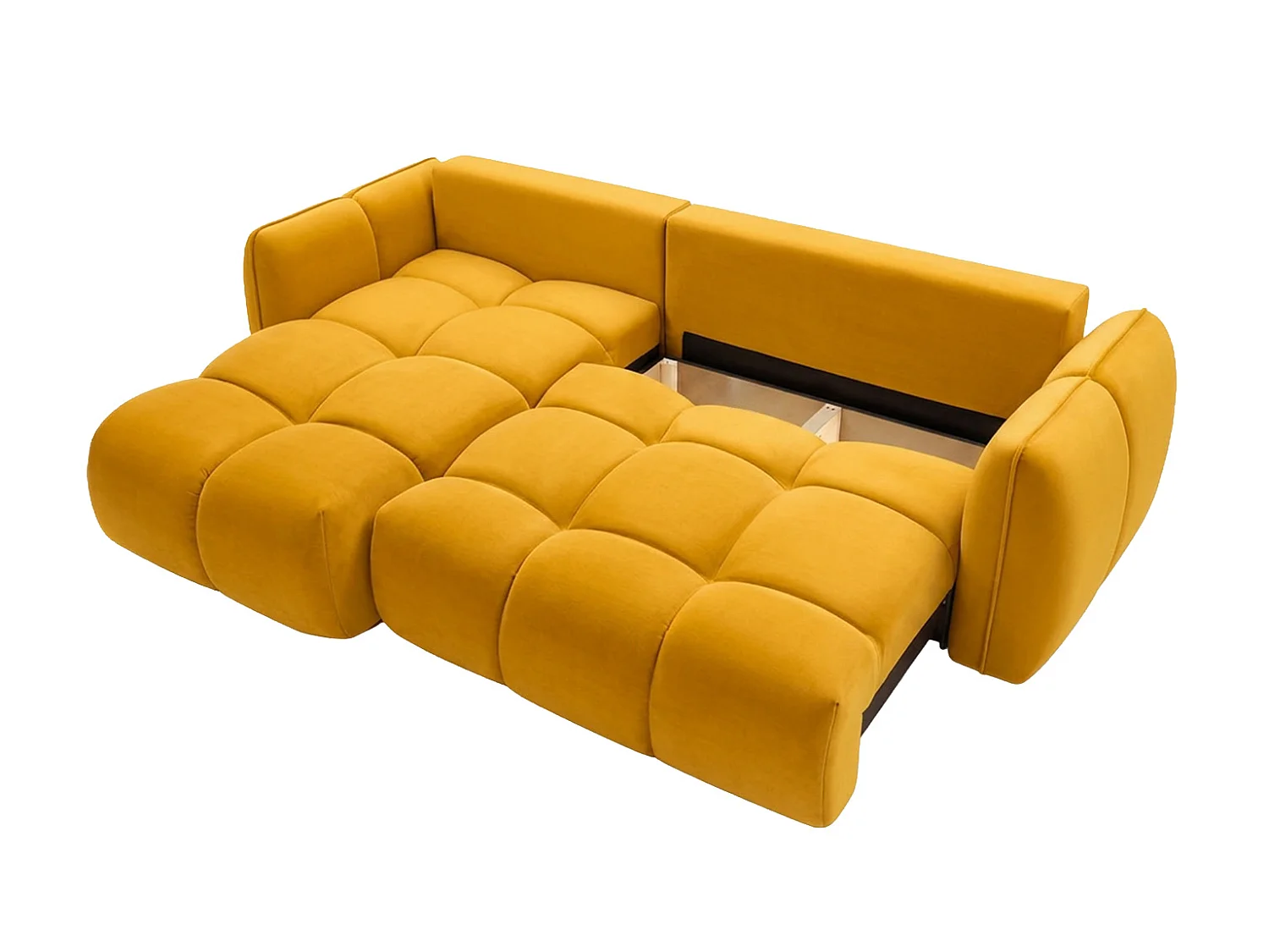 Divano angolare a L con funzione letto, tessuto velluto Bluvel, dorato, sinistra, BELVEDER L