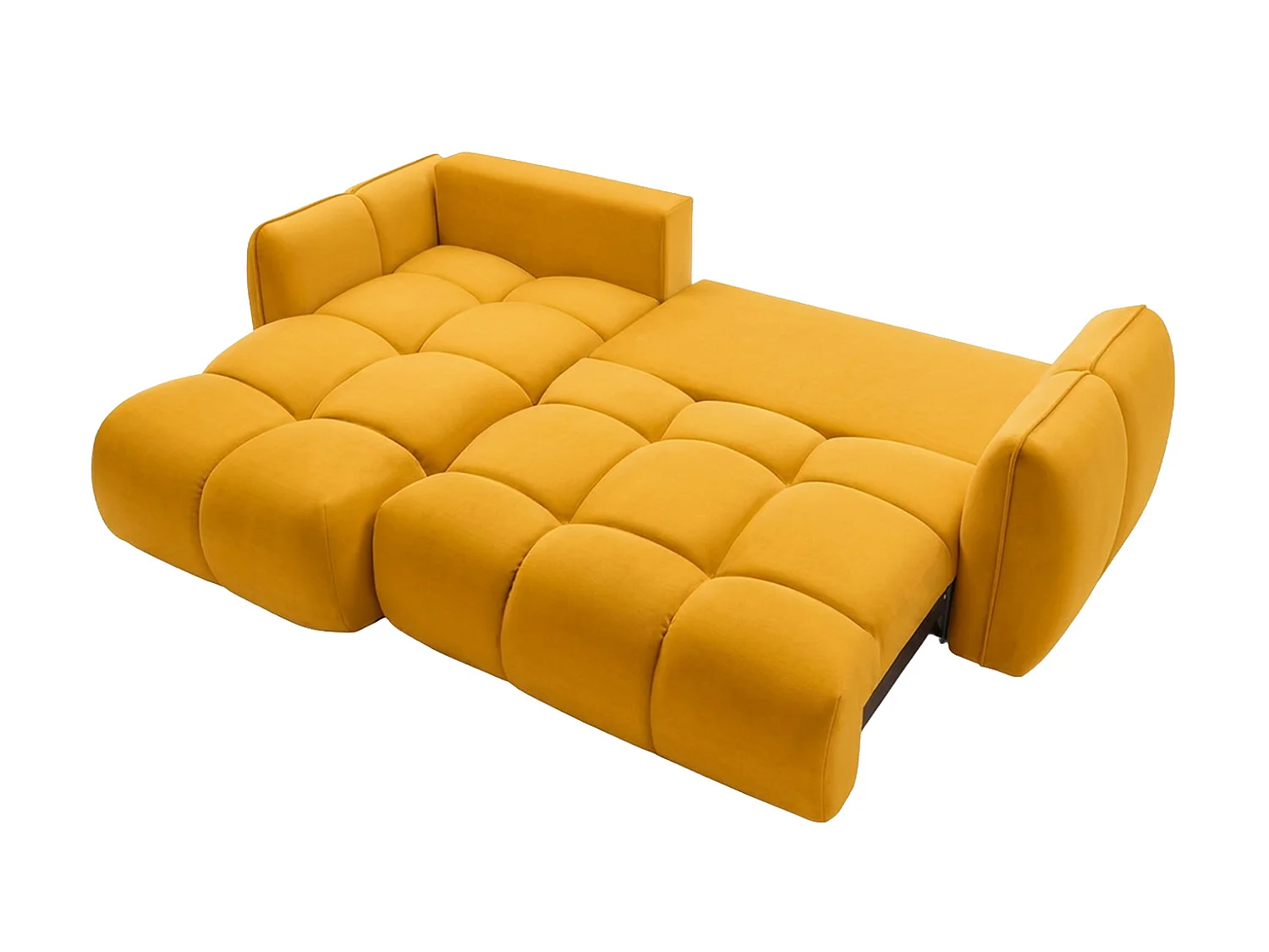 Divano angolare a L con funzione letto, tessuto velluto Bluvel, dorato, sinistra, BELVEDER L
