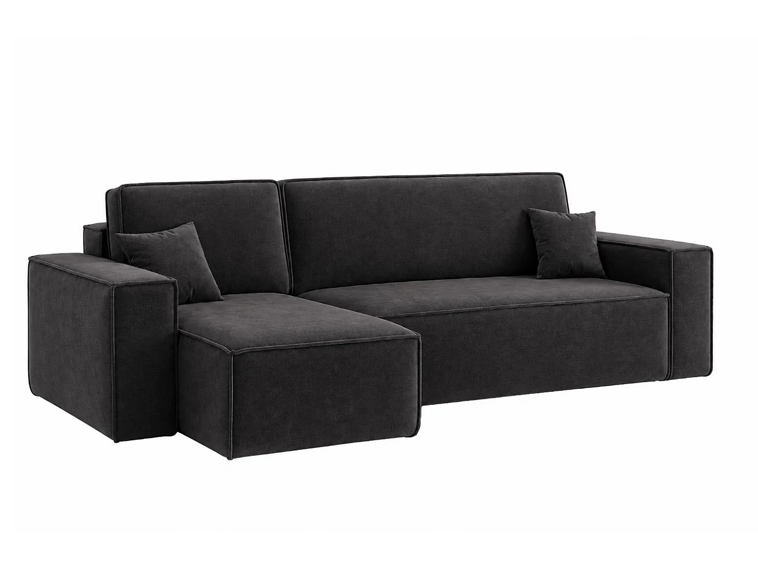 Canapé d’angle en L avec fonction couchage et coffre de rangement, tissu velours Bluvel, noir, gauche, BEST L
