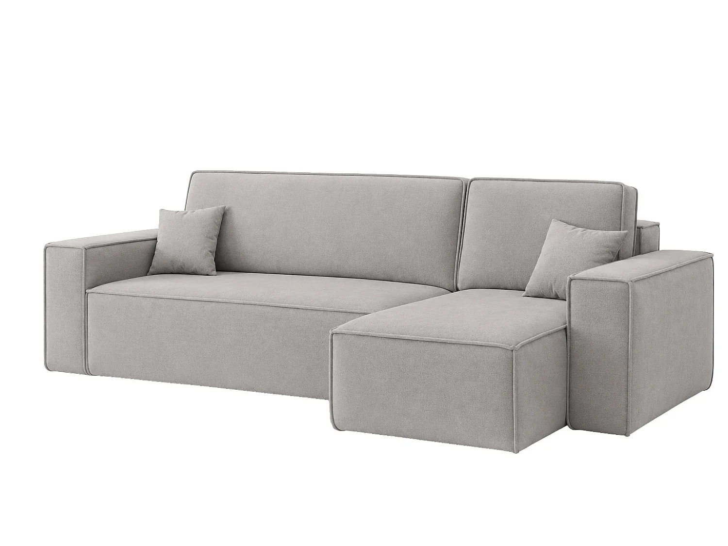 Canapé d’angle en L avec fonction couchage et coffre de rangement, tissu velours Bluvel, gris, droite, BEST XL