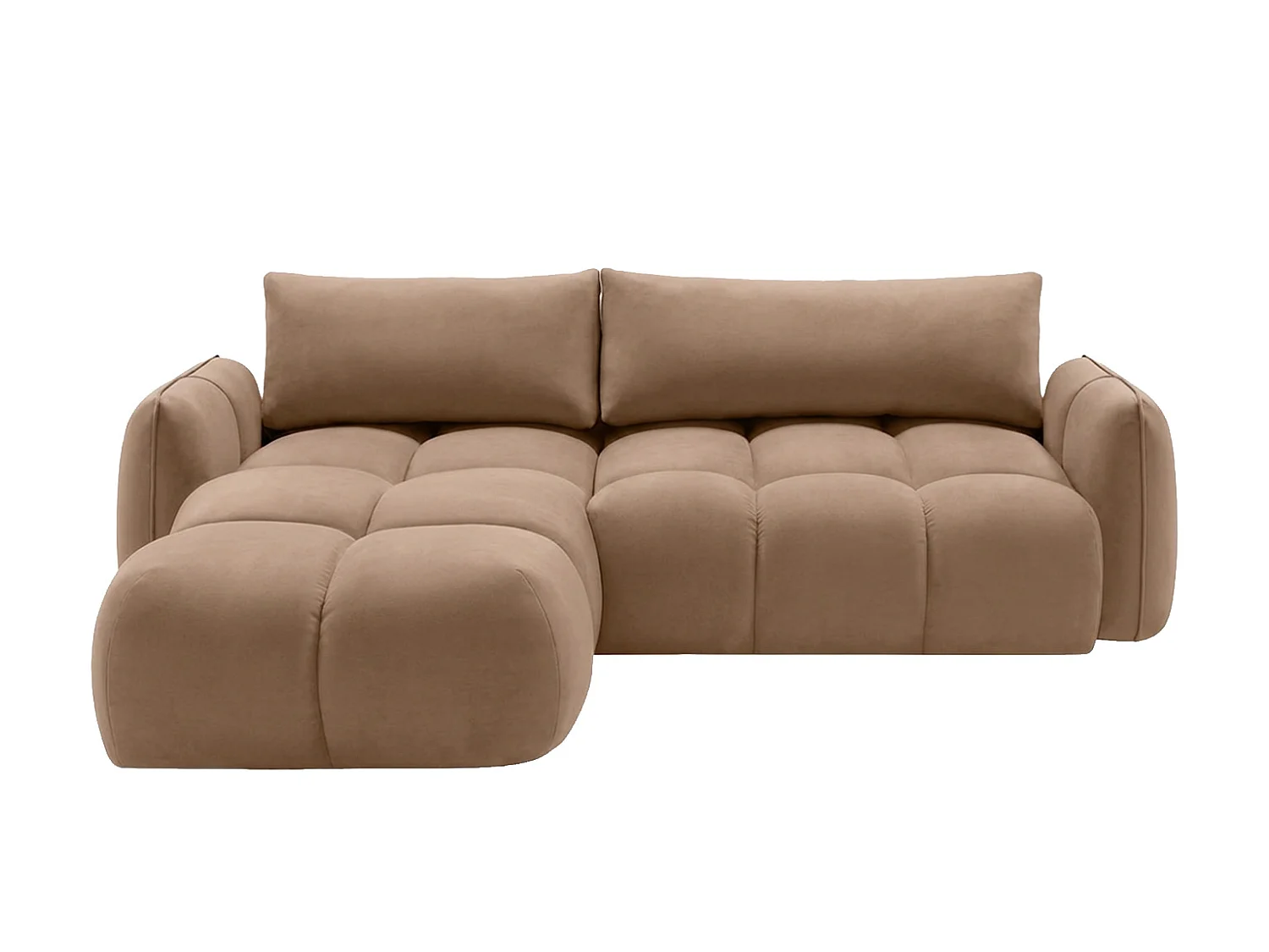 Divano angolare a L con funzione letto, tessuto velluto Bluvel, latte, sinistra, BELVEDER L