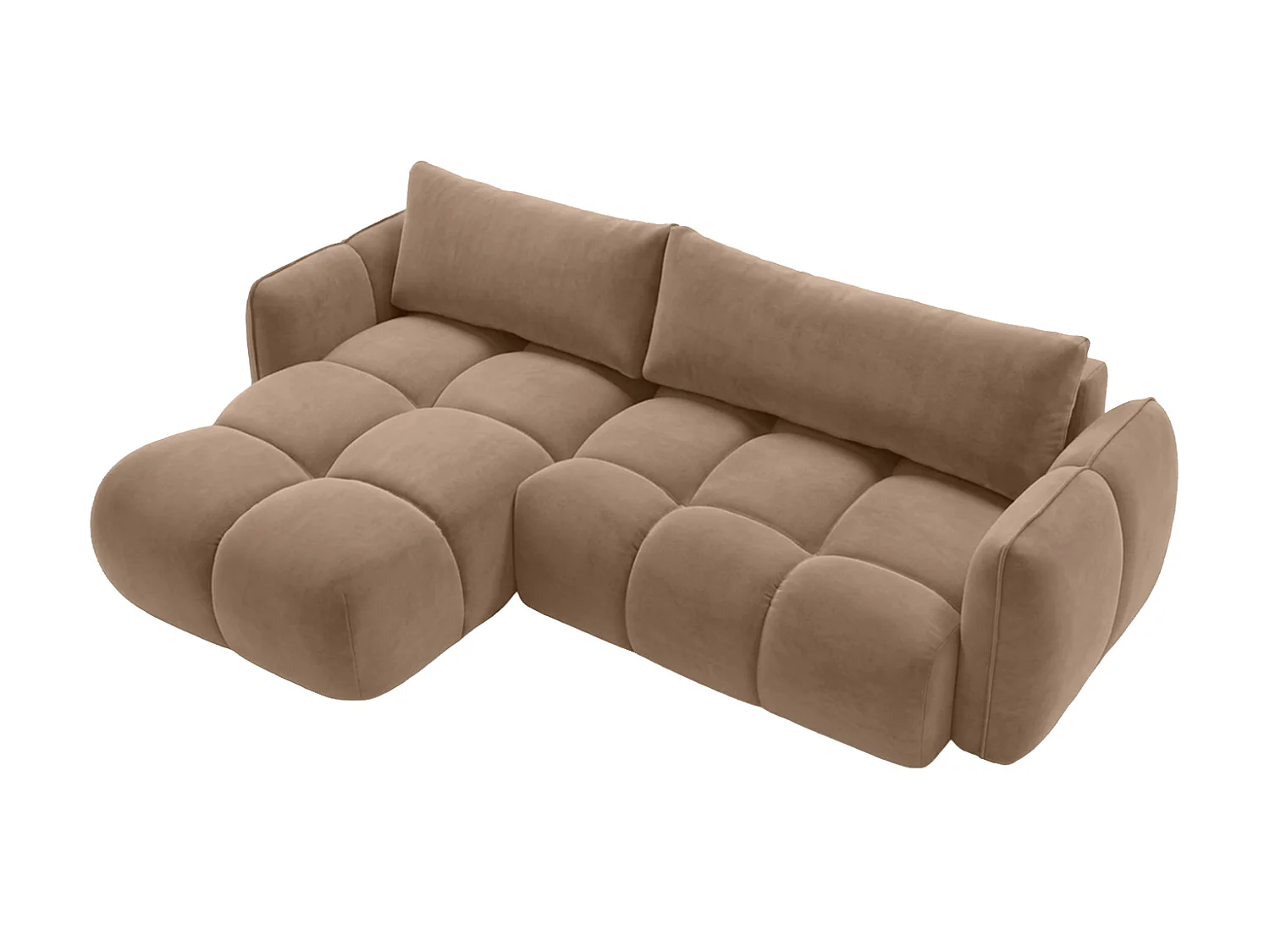 Divano angolare a L con funzione letto, tessuto velluto Bluvel, latte, sinistra, BELVEDER L