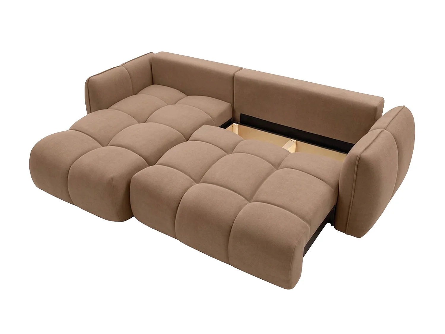 Divano angolare a L con funzione letto, tessuto velluto Bluvel, latte, sinistra, BELVEDER L