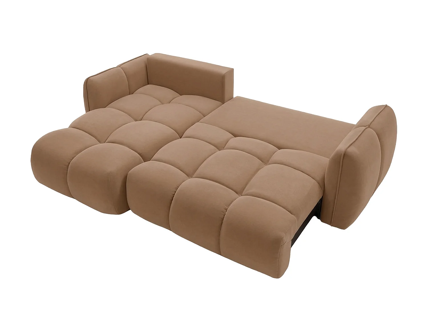 Divano angolare a L con funzione letto, tessuto velluto Bluvel, latte, sinistra, BELVEDER L