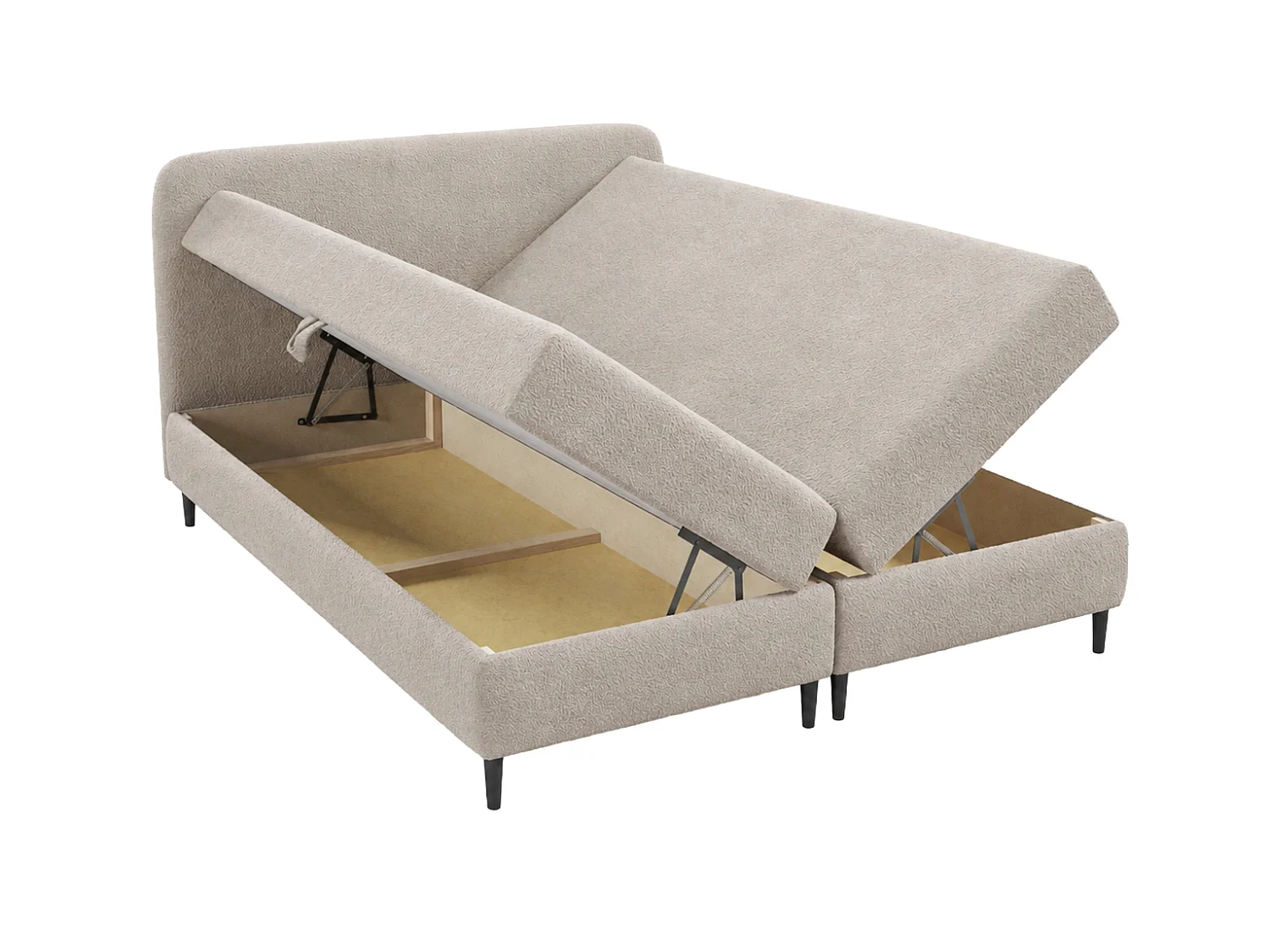 Lit boxspring avec deux coffres de rangement, tissu bouclé Lambi, beige, 120x200 cm, FUBU