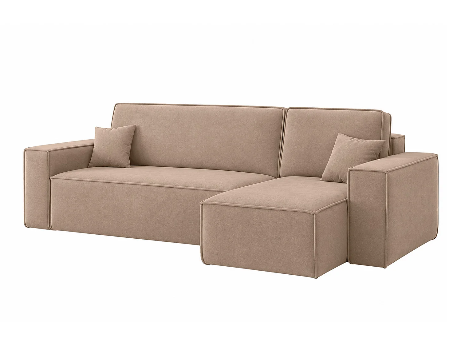 Canapé d’angle en L avec fonction couchage et coffre de rangement, tissu velours Bluvel, latte, droite, BEST L