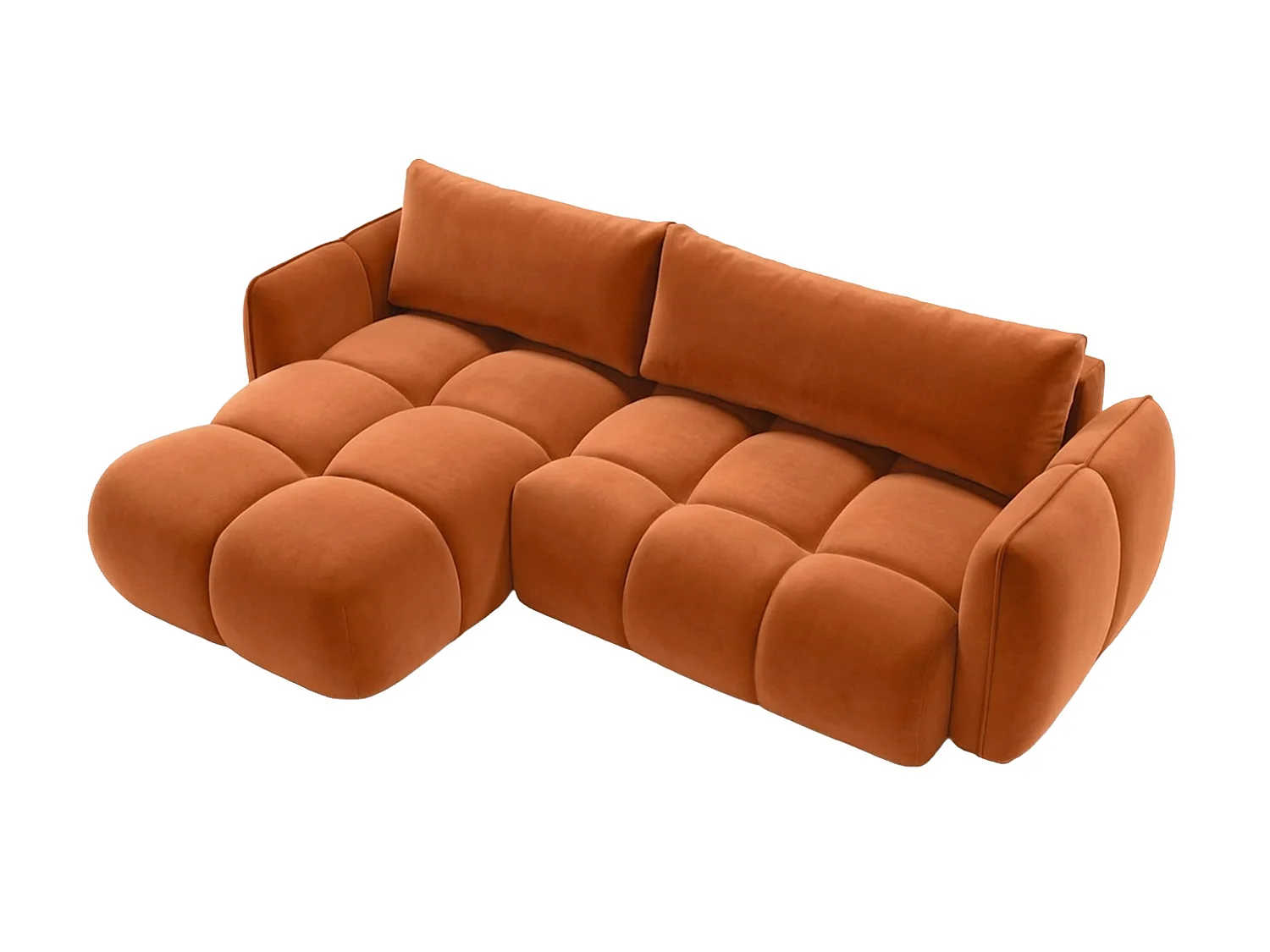 Divano angolare a L con funzione letto, tessuto velluto Bluvel, color cannella, sinistra, BELVEDER L