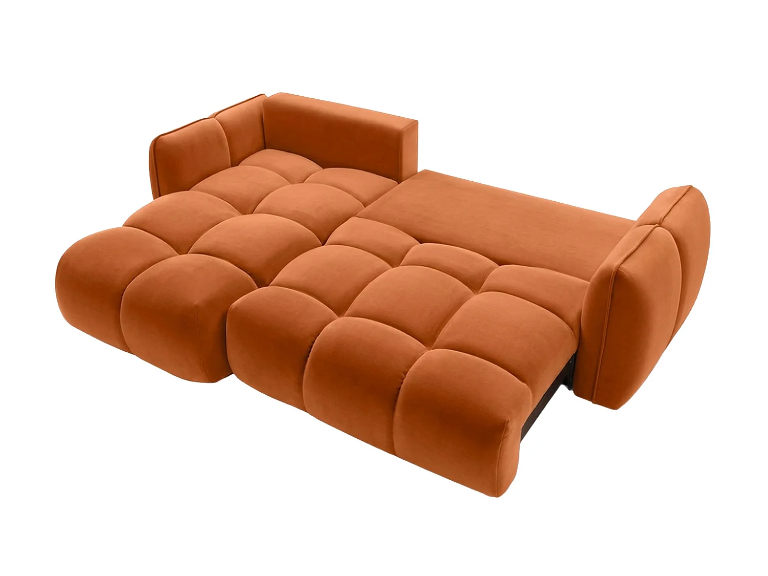 Divano angolare a L con funzione letto, tessuto velluto Bluvel, color cannella, sinistra, BELVEDER L