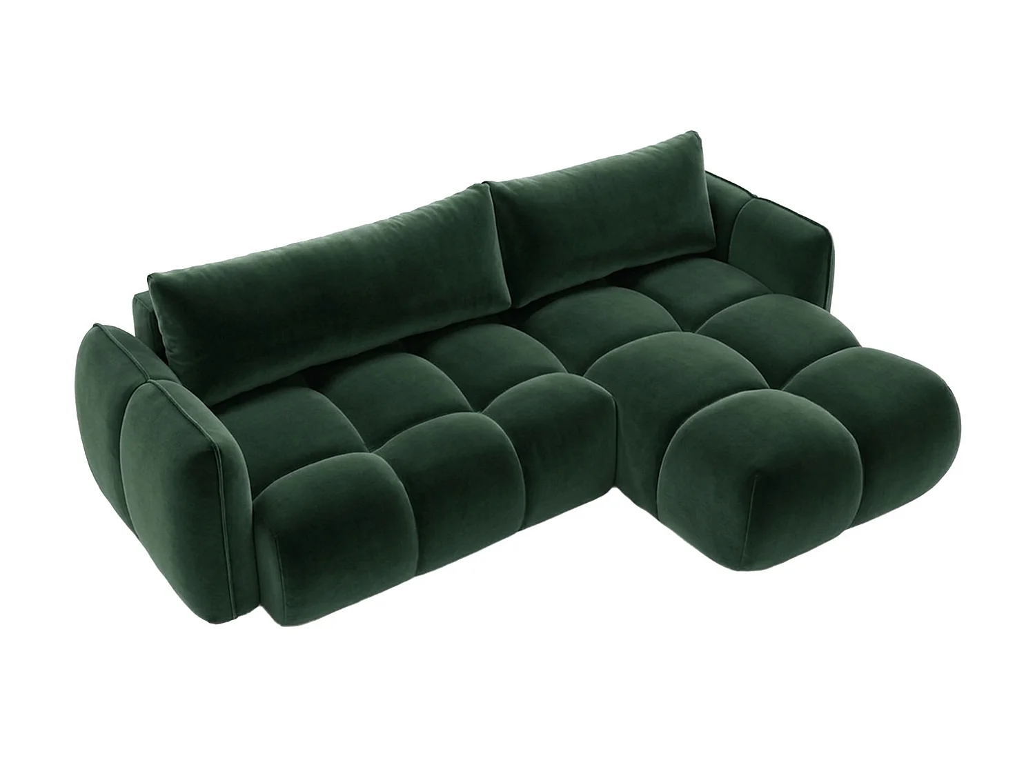 Divano angolare a L con funzione letto, tessuto velluto Bluvel, verde, destra, BELVEDER L
