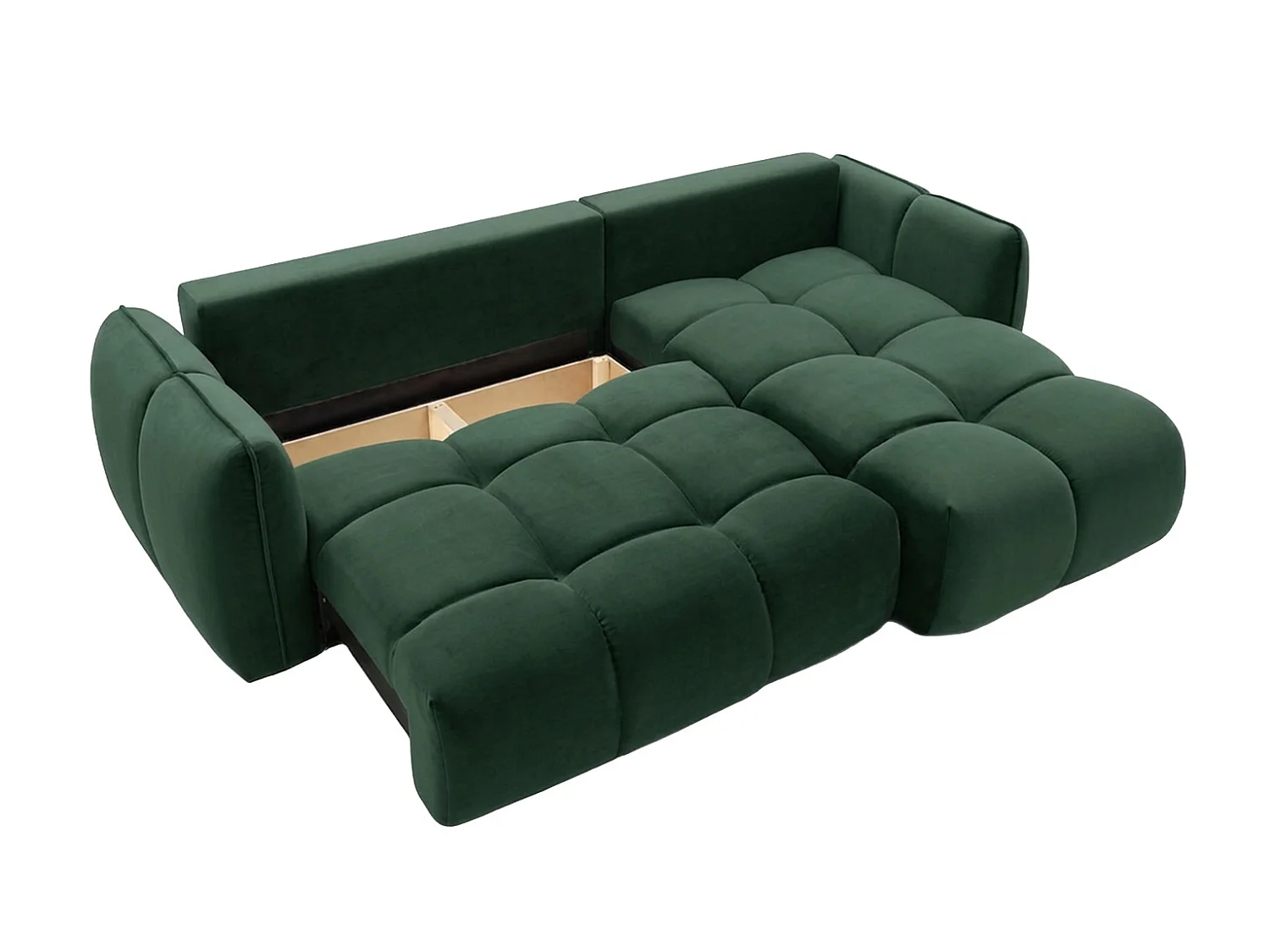 Divano angolare a L con funzione letto, tessuto velluto Bluvel, verde, destra, BELVEDER L
